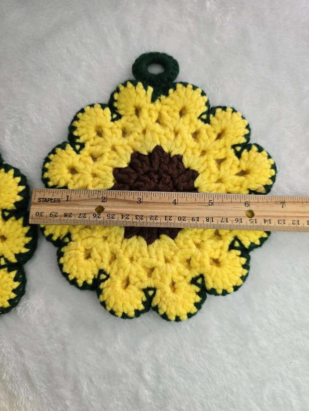 Sunflower Hanging Kitchen Towel Set with Crochet Sunflower Potholders Handmade